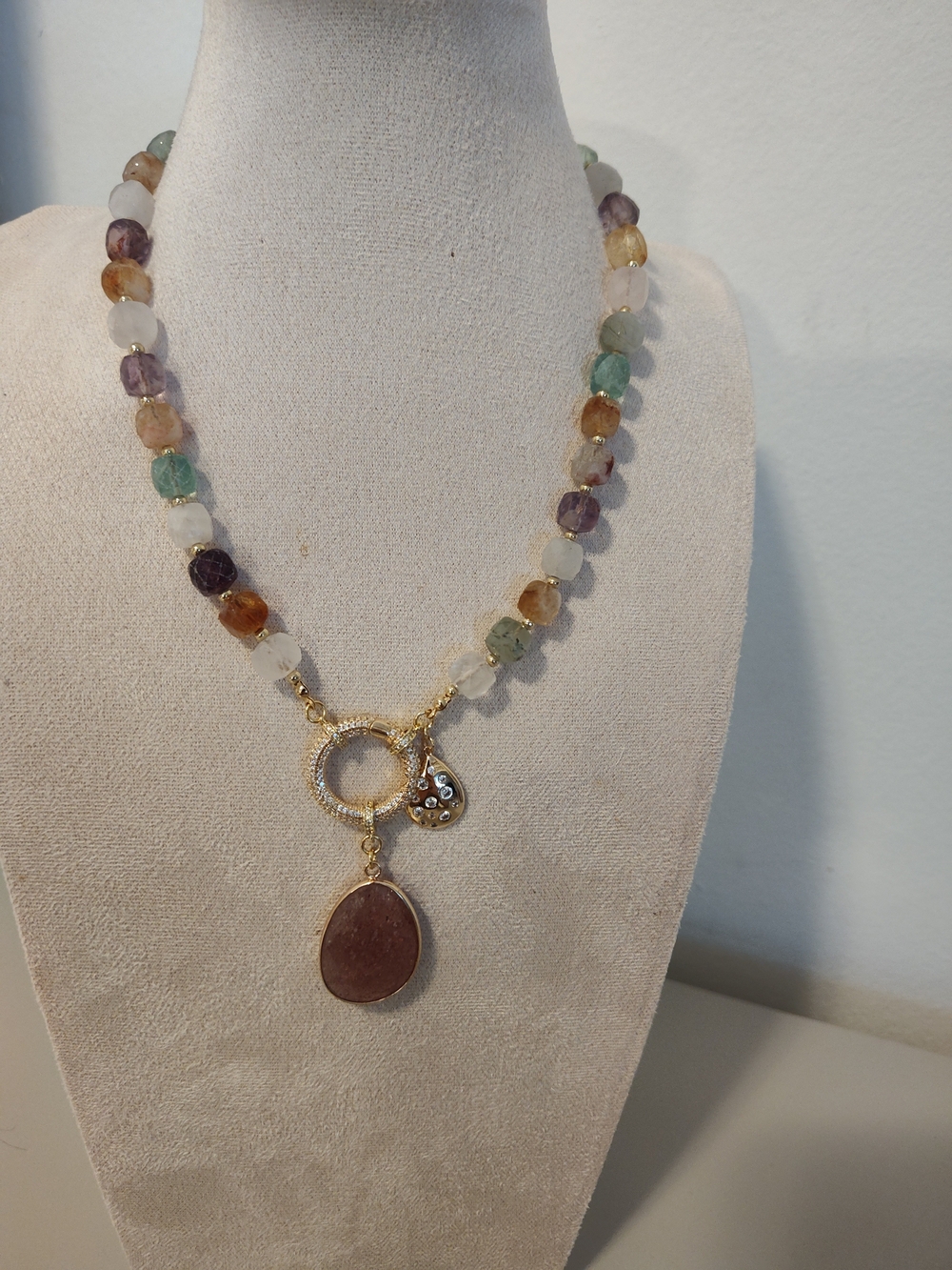 Gold Multicolor Beaded Pendant Necklace - Women's Jewelry